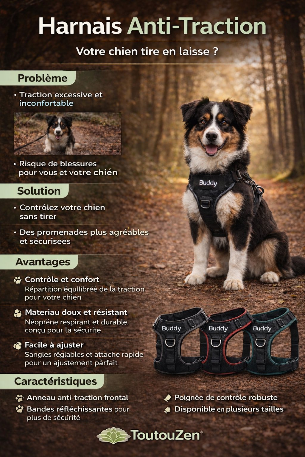 Harnais Anti Traction Personnalisé pour Chien - Confort & Sécurité - ToutouZEN