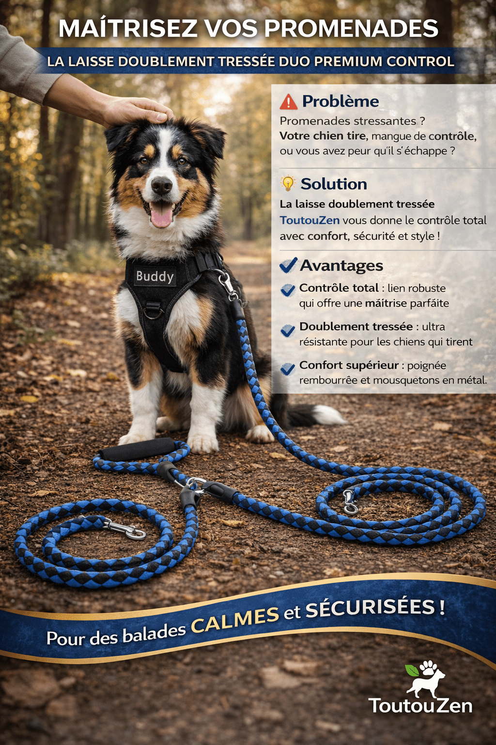 Laisse Double pour Deux Chiens | Promenade Sans emmêlement, Confort & Contrôle - ToutouZEN