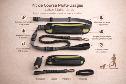 Laisse Running Mains Libres pour Chien - Sacoche intégrée, Balade & Sport - ToutouZEN